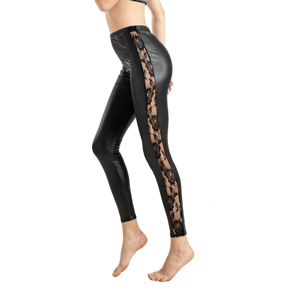 Woman's Floral and Lace Leather Pantyhose