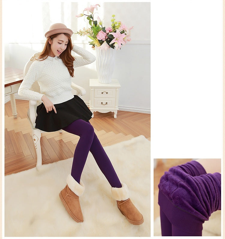 Thick Fleece-lined Women's Leggings with Integrated Heal Sock for Maximum Warmth