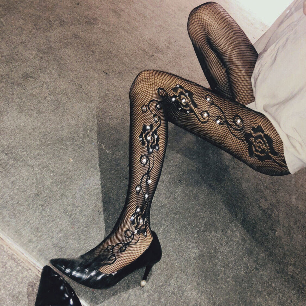 Blooming Flowers on Vine and Lace Pantyhose