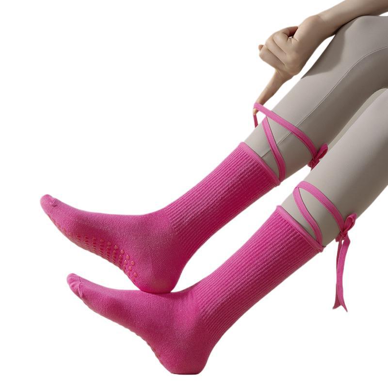 Women's Anti-slip Cross Lace-up Yoga Pilates Dance Dopamine Sports Wear Mid-calf Socks