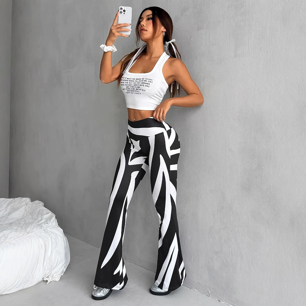 Bell-bottom Pants Fashion Printed High Waist Sheath Casual Leggings