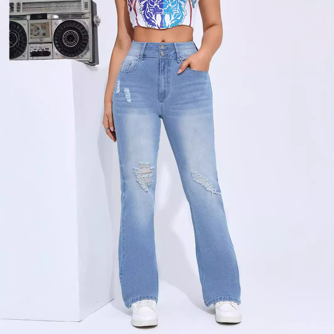 Women's Stretch Distressed Slim Fit Denim Trousers