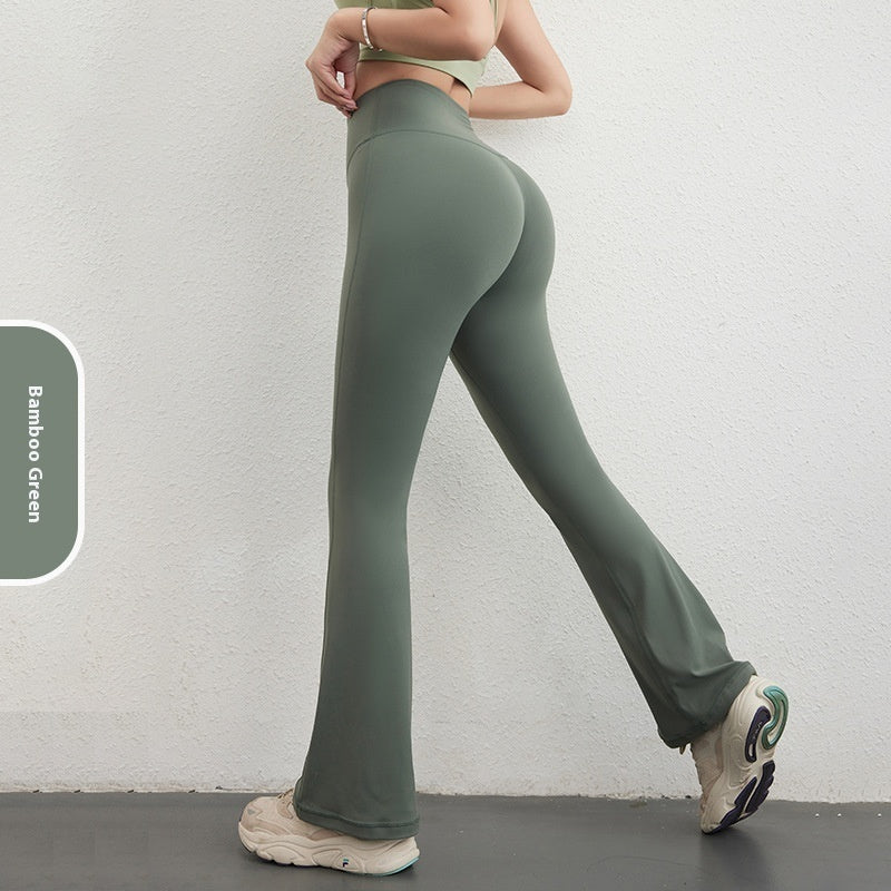 Women's Hip Raise High Waist Pocket Sports Bell-bottom Leggings