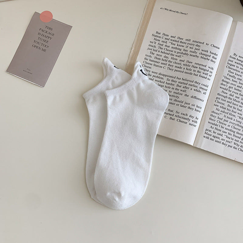 Women's Ankle Socks Smiley Face Embroidered