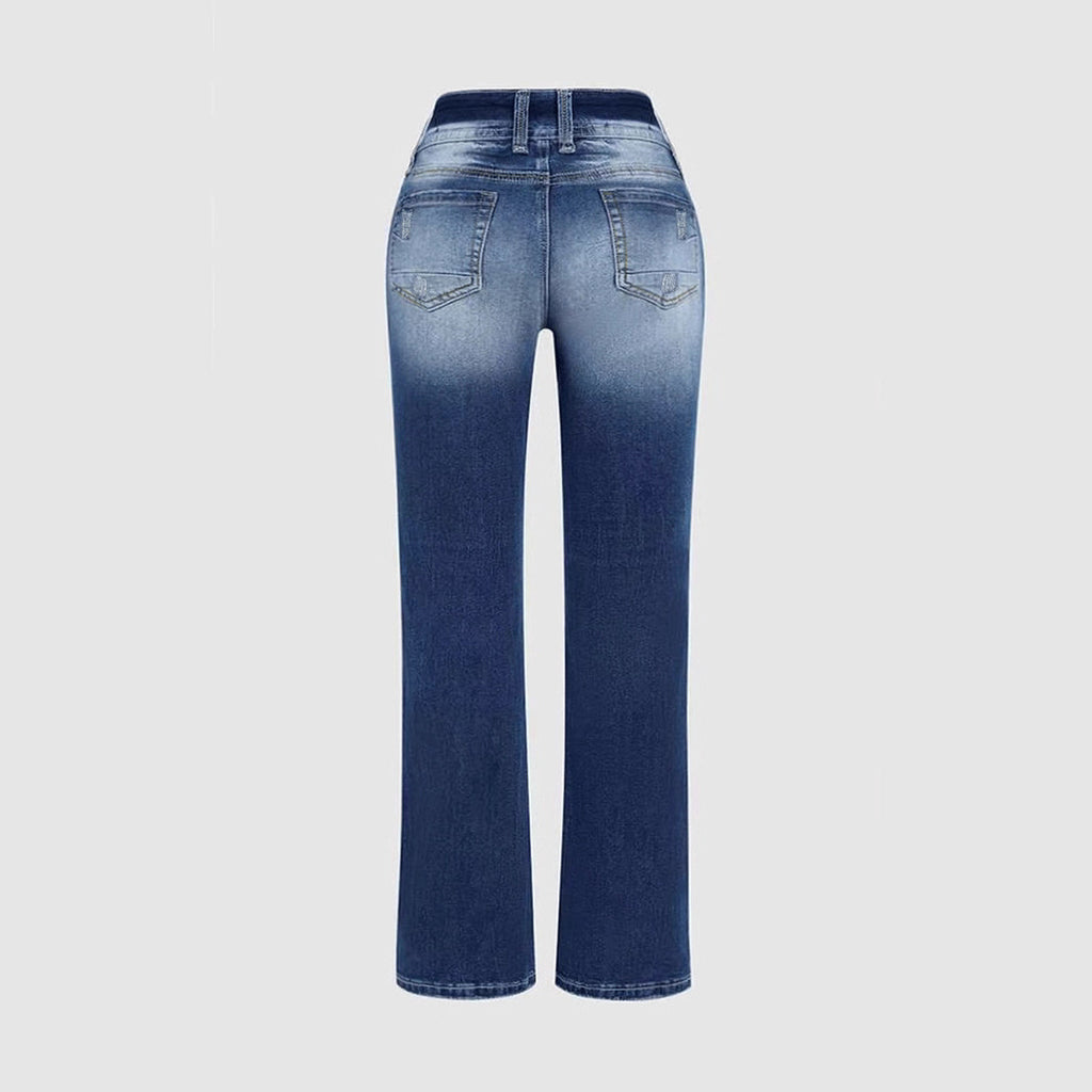 Ladies Mid Waist Stretch Fade Washed Jeans Simple Slim