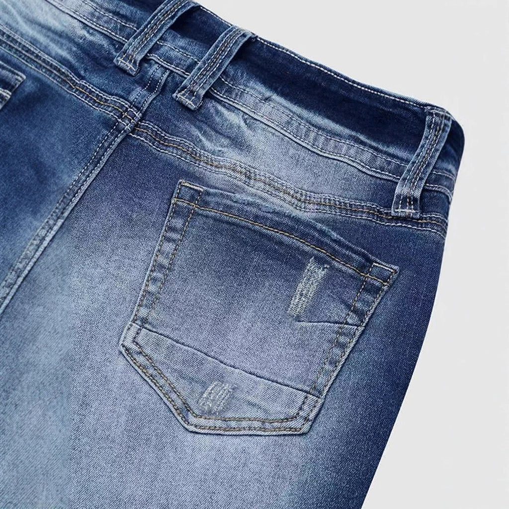 Ladies Mid Waist Stretch Fade Washed Jeans Simple Slim