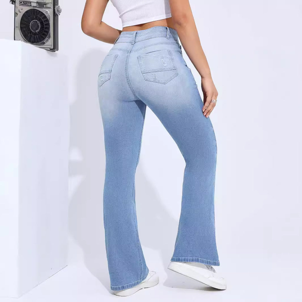Women's Stretch Distressed Slim Fit Denim Trousers