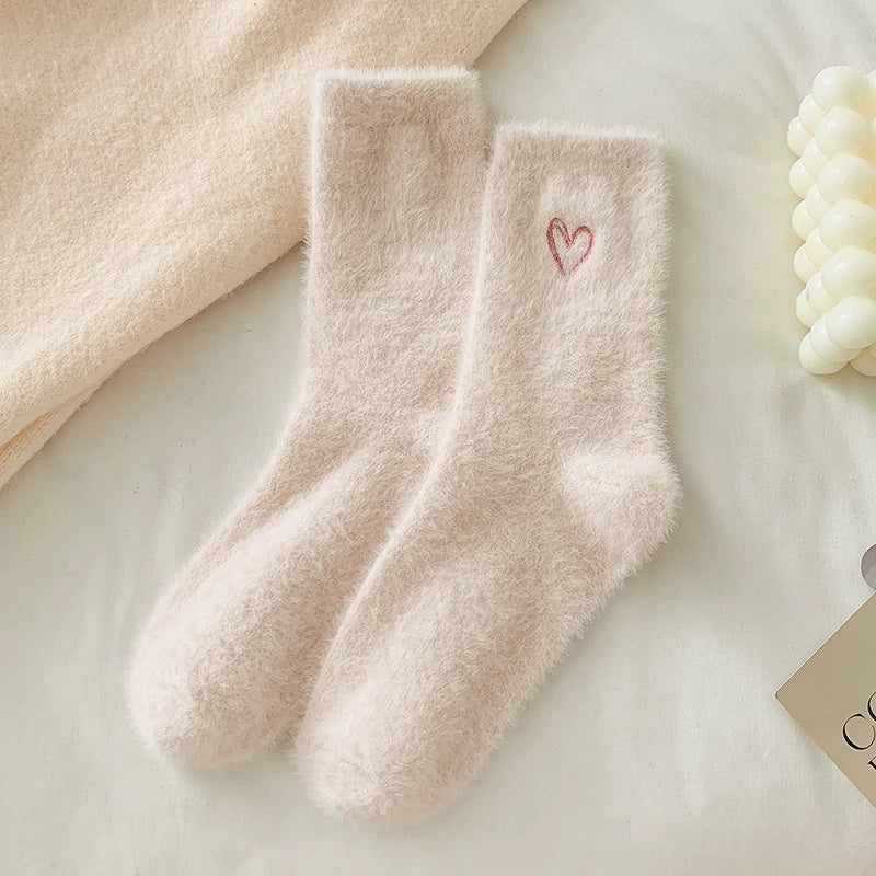Women's Socks Love Embroidered Plush Socks Furry Warm