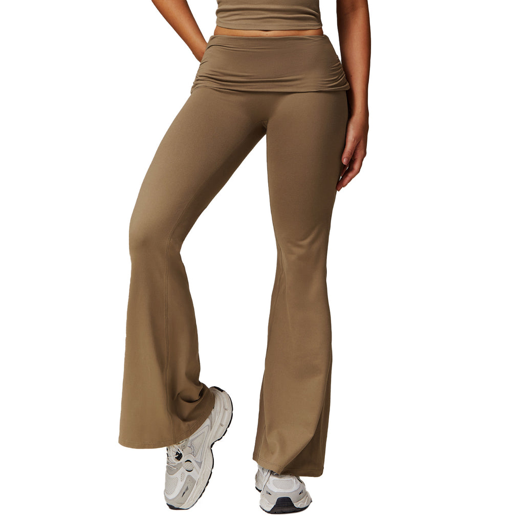 Pleated Fold High Waist Running Sports Skinny Versatile Bell-bottom Legging's