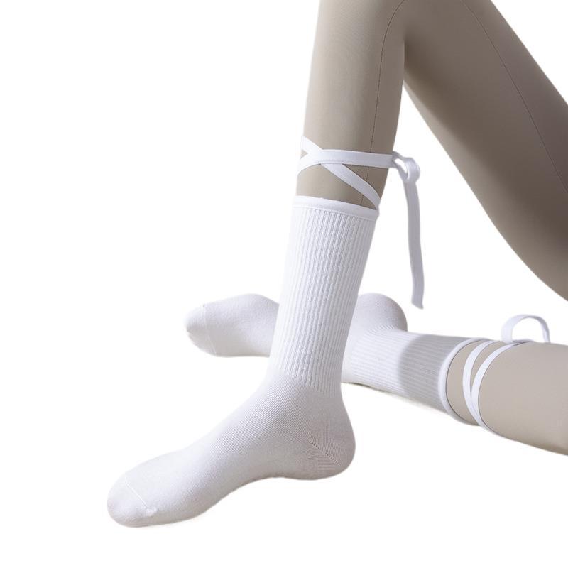 Women's Anti-slip Cross Lace-up Yoga Pilates Dance Dopamine Sports Wear Mid-calf Socks