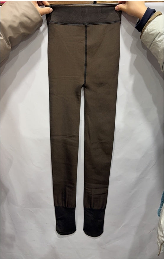 One-line True See-through Leggings Fleece-lined Warm Women's Outer Wear Pantyhose