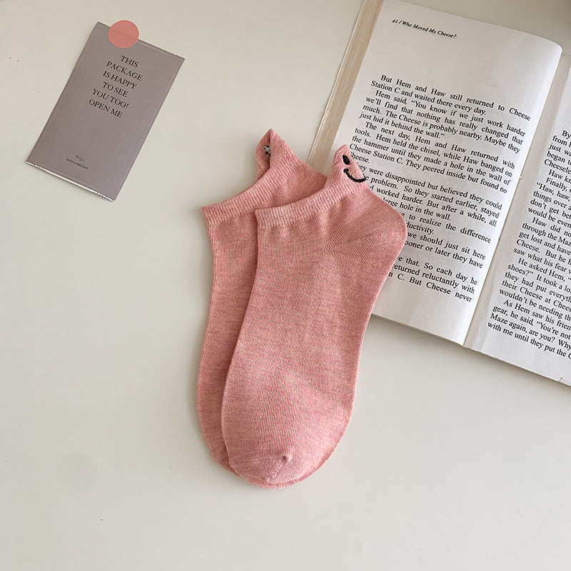 Women's Ankle Socks Smiley Face Embroidered