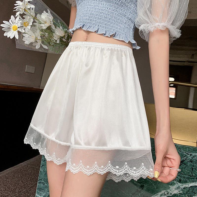 Thin Lace Ice Silk Base Shorts with Safety Anti-Exposure