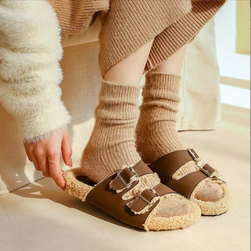 Pure Color All-matching Thickened Thermal Middle Tube Wool Socks Children