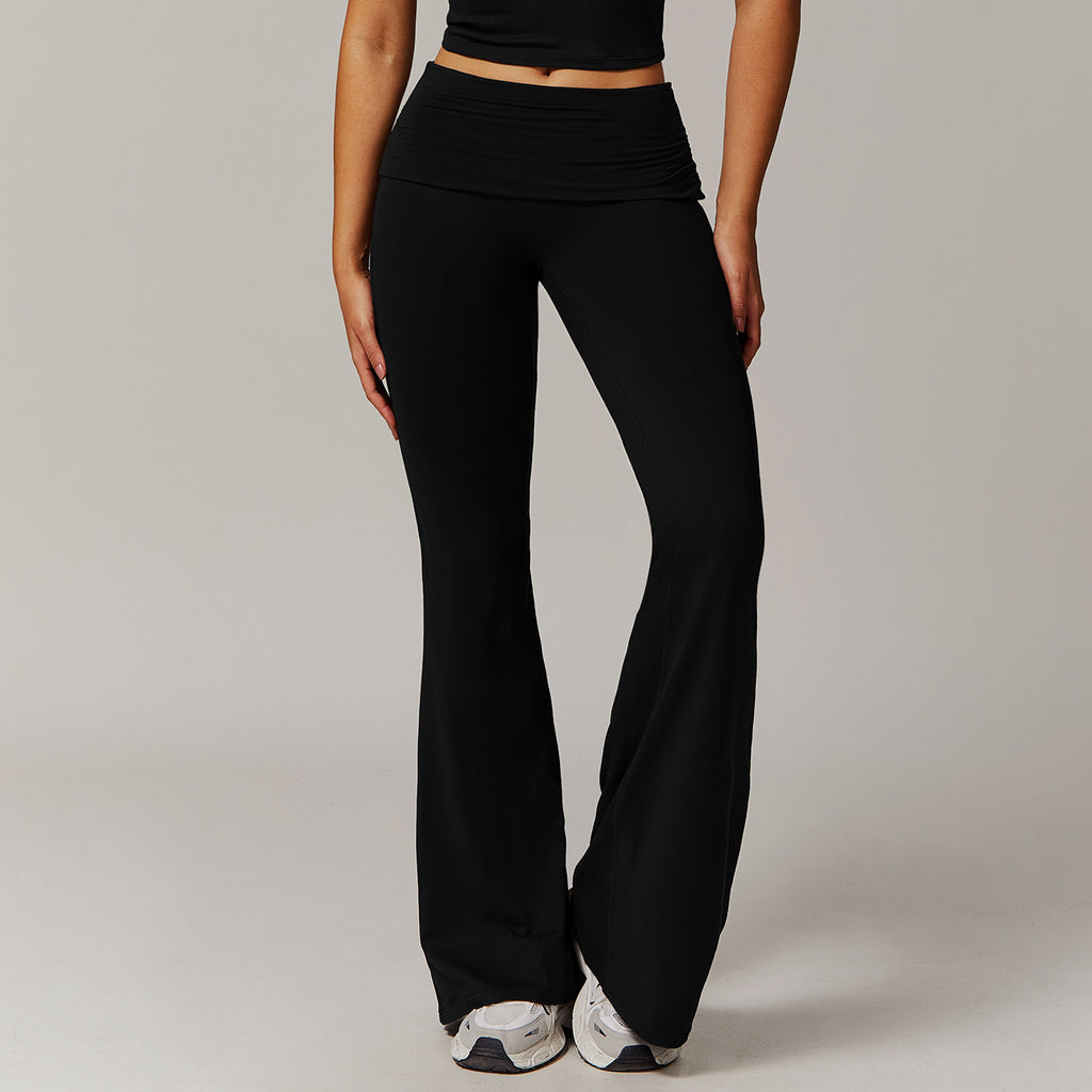 Pleated Fold High Waist Running Sports Skinny Versatile Bell-bottom Legging's