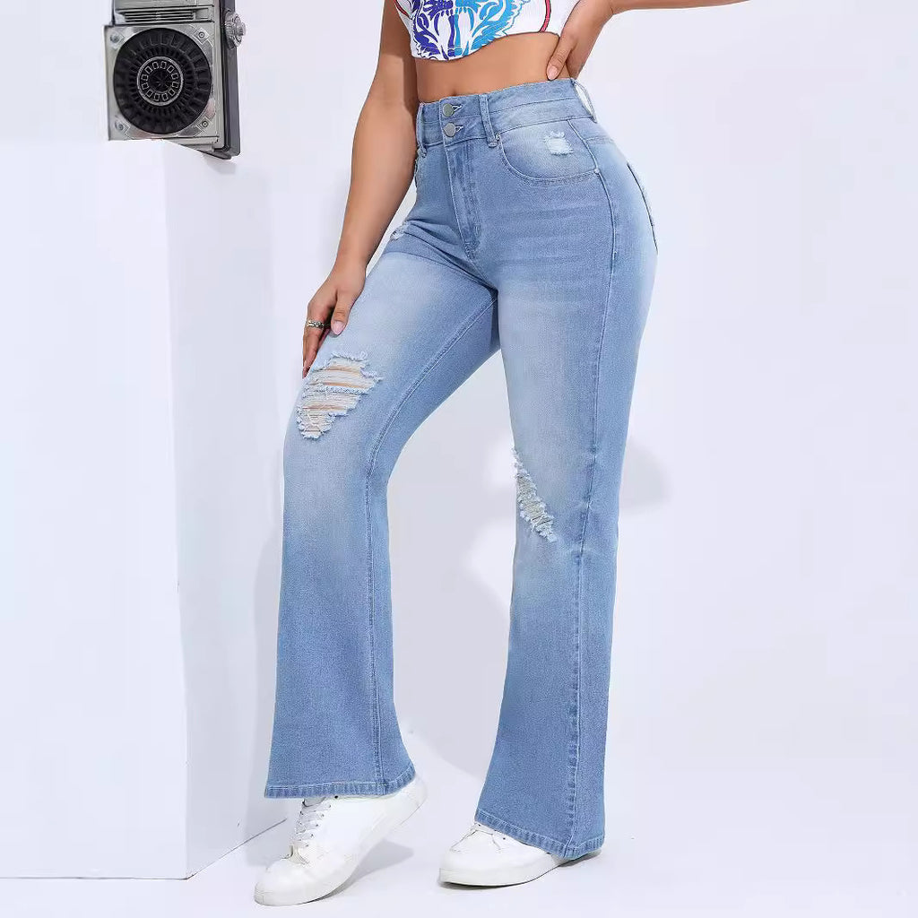 Women's Stretch Distressed Slim Fit Denim Trousers