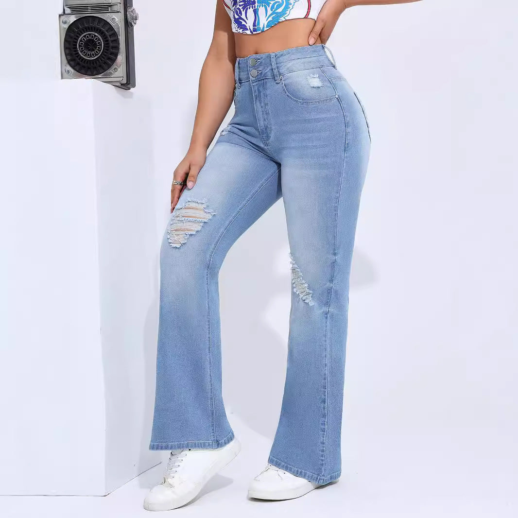 Women's Stretch Distressed Slim Fit Denim Trousers