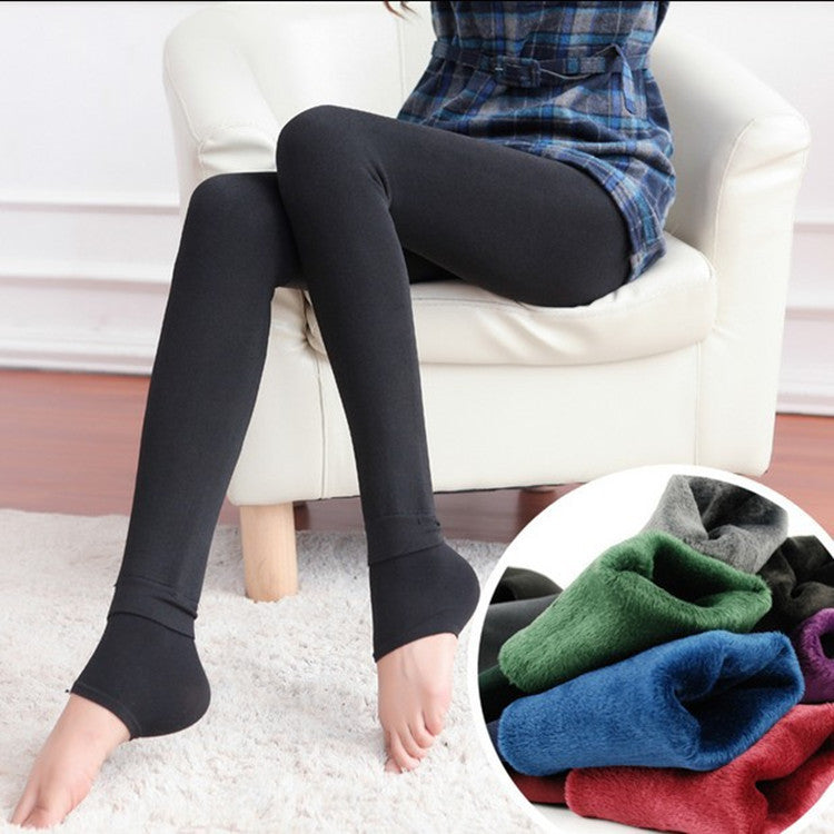 Thick Fleece-lined Women's Leggings with Integrated Heal Sock for Maximum Warmth