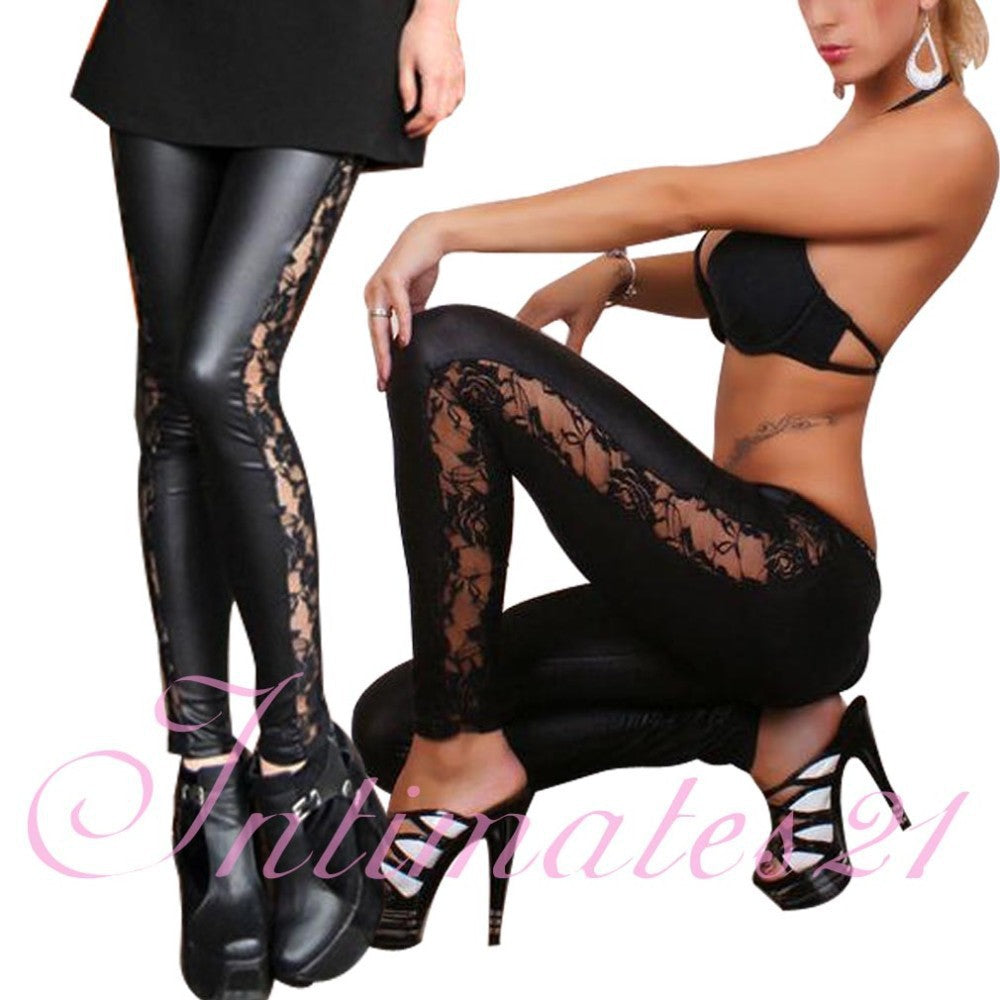 Woman's Floral and Lace Leather Pantyhose