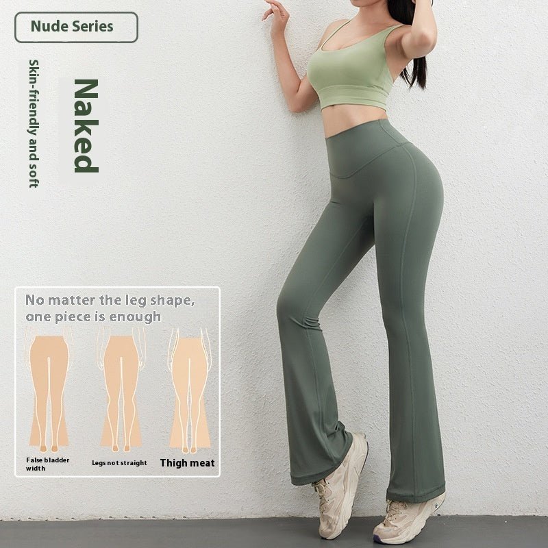 Women's Hip Raise High Waist Pocket Sports Bell-bottom Leggings