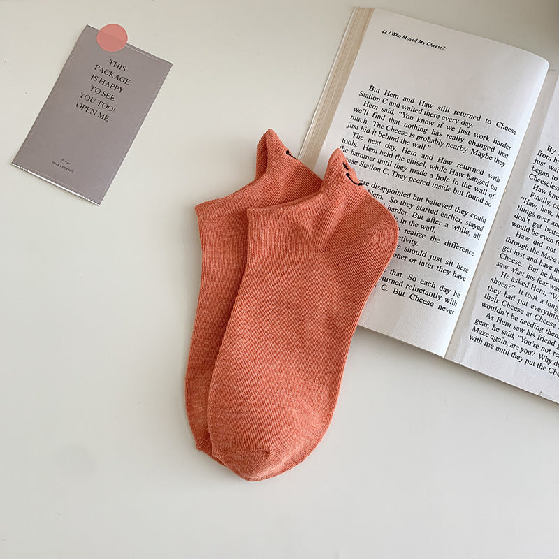 Women's Ankle Socks Smiley Face Embroidered