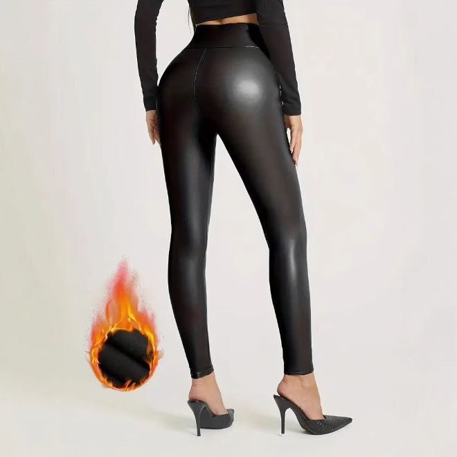 Leather and Velvet Hip Raise Fashion Leggings