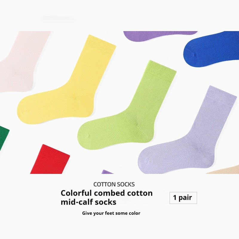 High-elastic Mid-calf Colored Cotton Socks