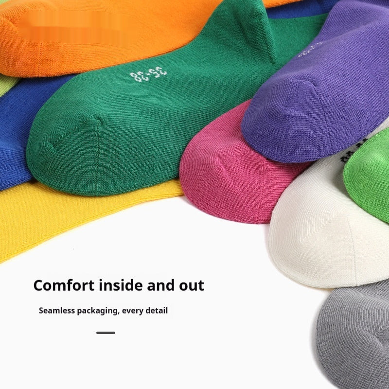 High-elastic Mid-calf Colored Cotton Socks