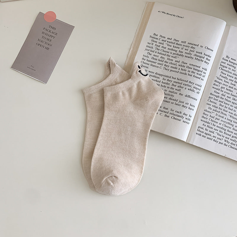 Women's Ankle Socks Smiley Face Embroidered