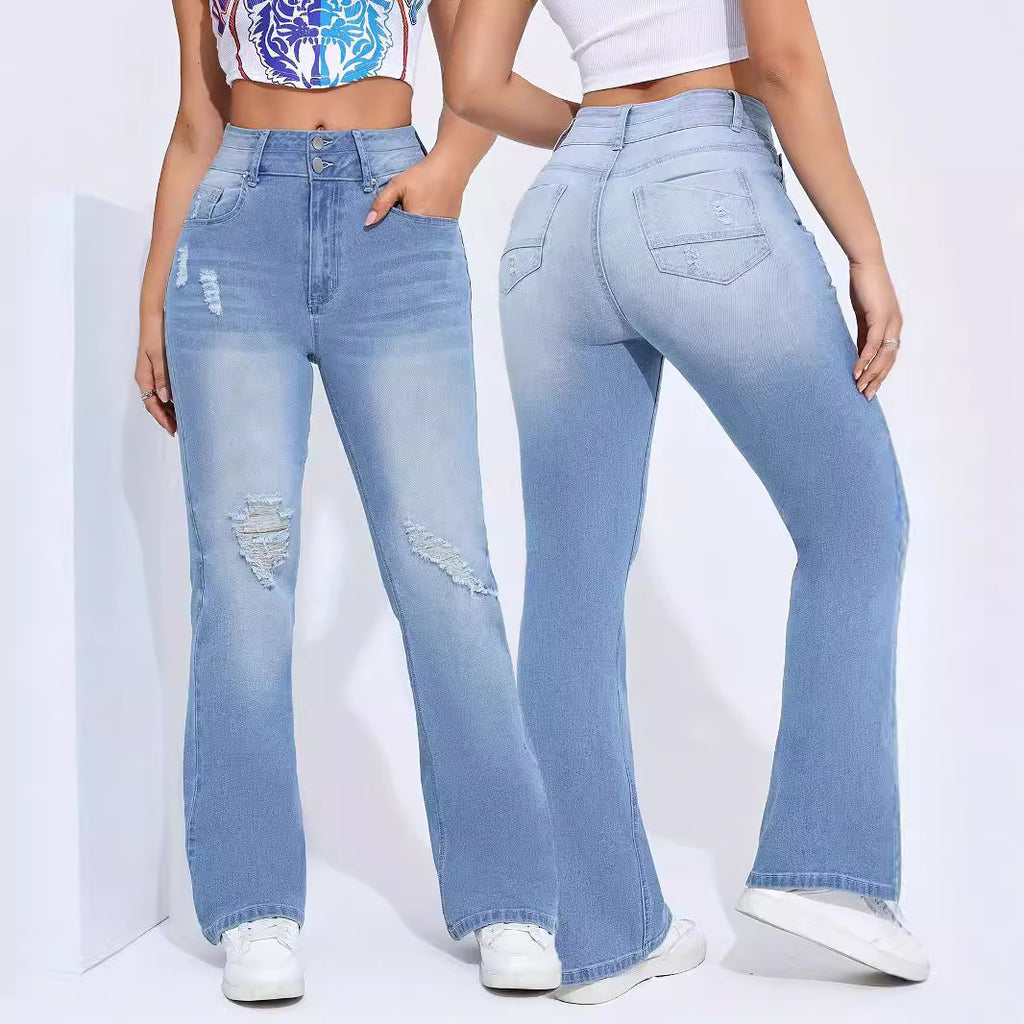 Women's Stretch Distressed Slim Fit Denim Trousers