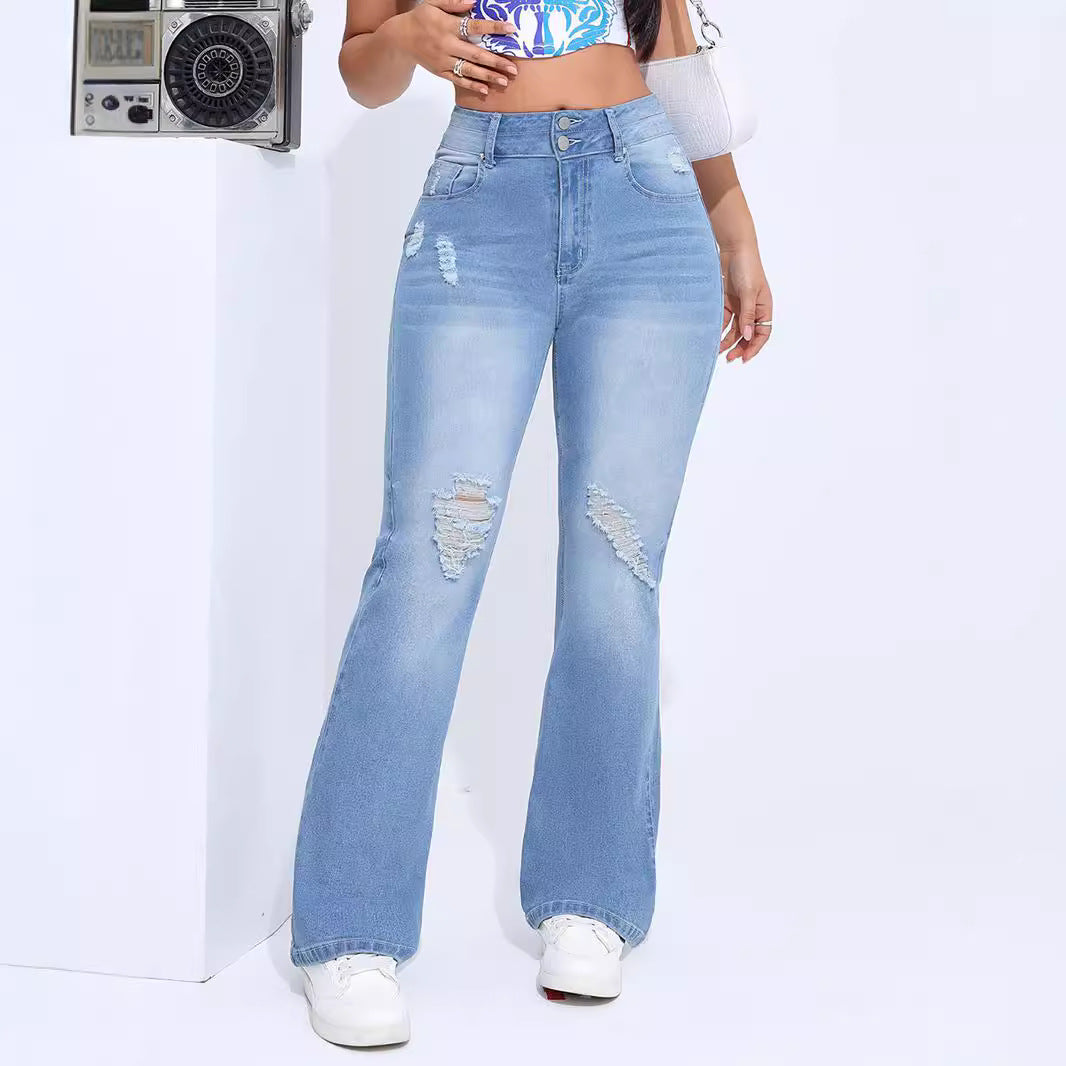 Women's Stretch Distressed Slim Fit Denim Trousers
