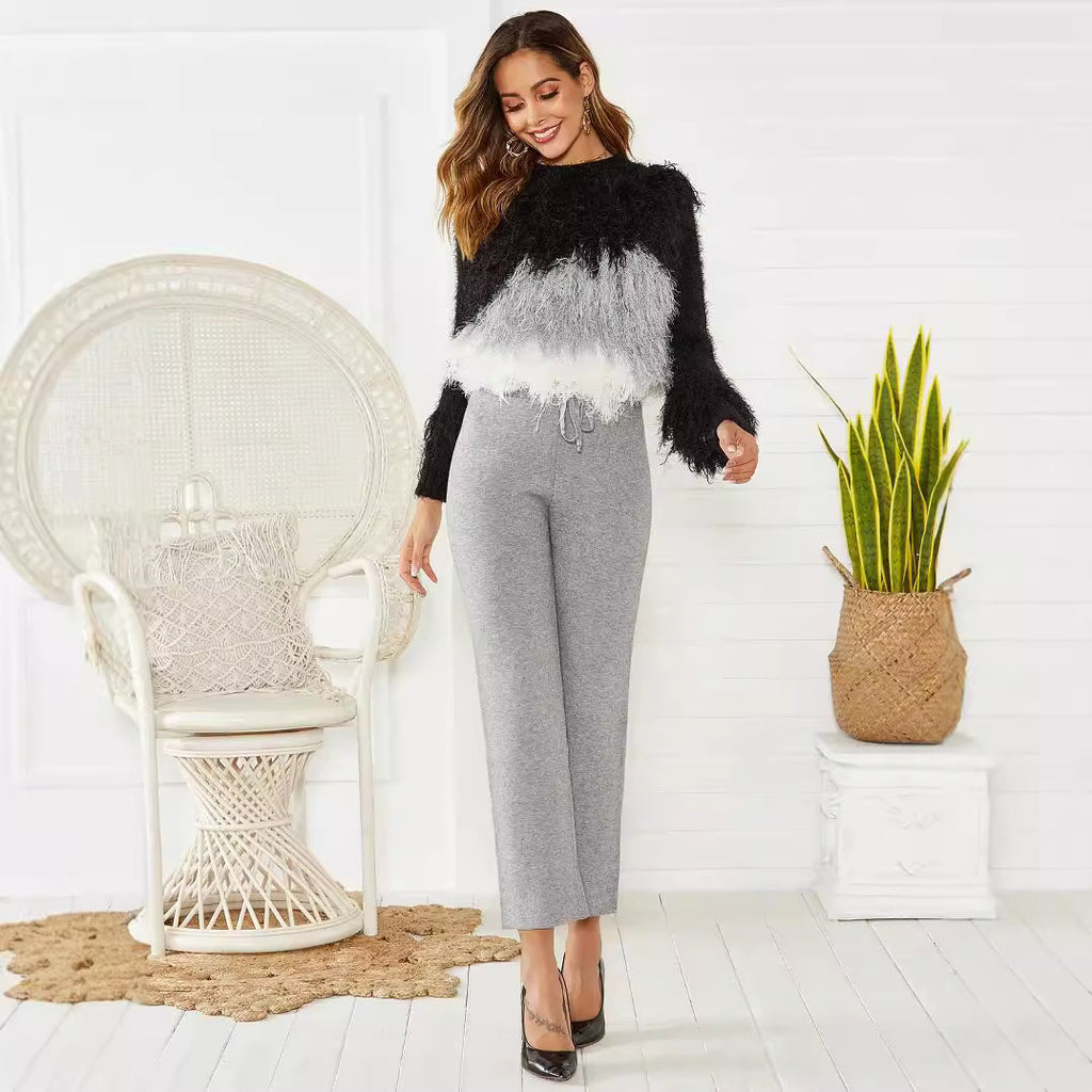 Mid-waist Woven Stretch Slimming and Warm Casual Wear