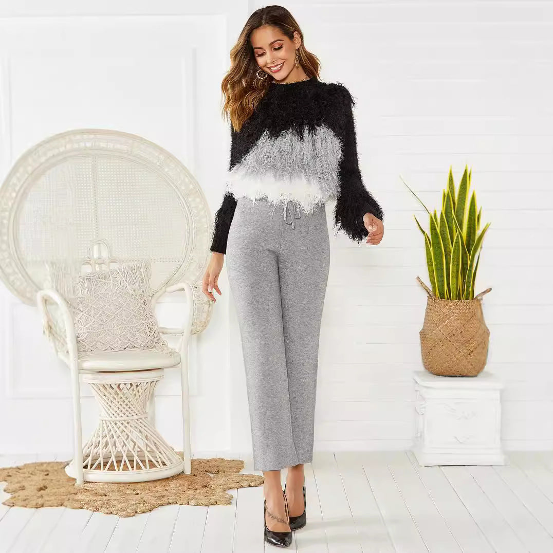 Mid-waist Woven Stretch Slimming and Warm Casual Wear