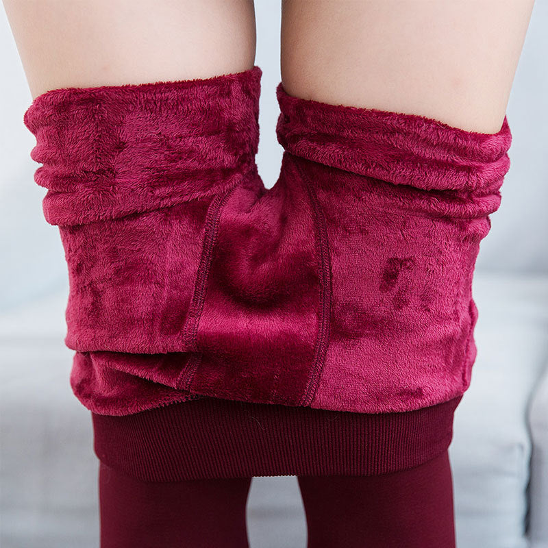 Thick Fleece-lined Women's Leggings with Integrated Heal Sock for Maximum Warmth