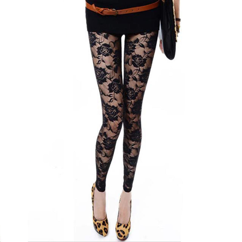 Sweet Lace Rose Hollow Pantyhose