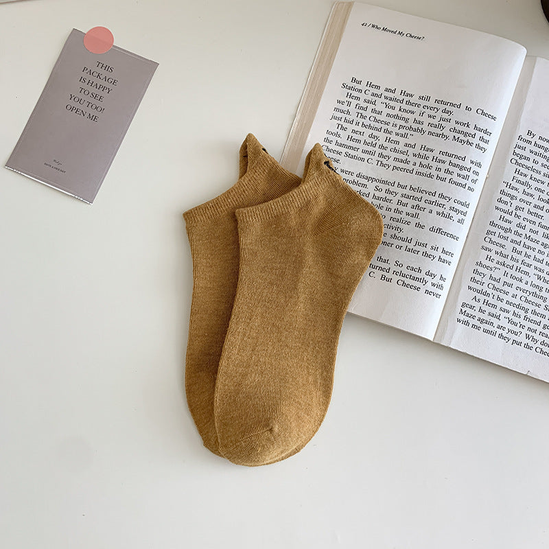 Women's Ankle Socks Smiley Face Embroidered