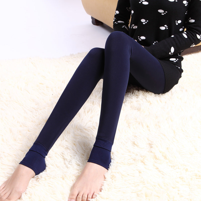 Thick Fleece-lined Women's Leggings with Integrated Heal Sock for Maximum Warmth