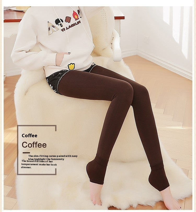 Thick Fleece-lined Women's Leggings with Integrated Heal Sock for Maximum Warmth
