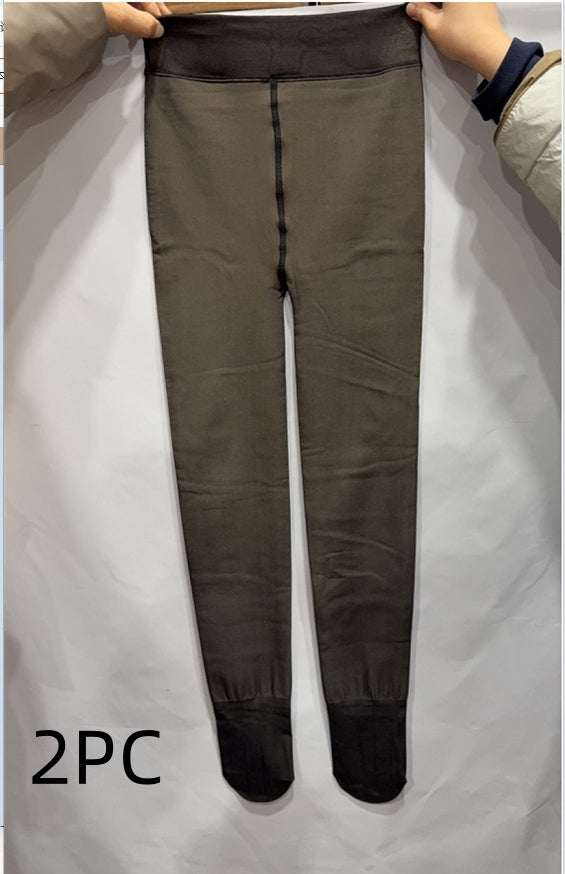 One-line True See-through Leggings Fleece-lined Warm Women's Outer Wear Pantyhose